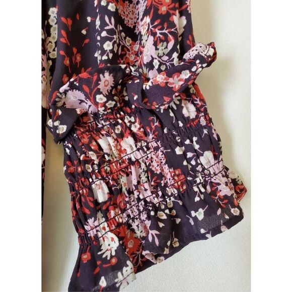 Est 1948 Tunic Blouse 18/20 Black Pink Floral V Neck Gathered 3/4 Sleeve - Picture 5 of 7